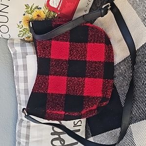 TALBOTS WOOL BUFFALO PLAID PURSE GREAT CONDITION REAL LEATHER TRIM ADJ STRAP